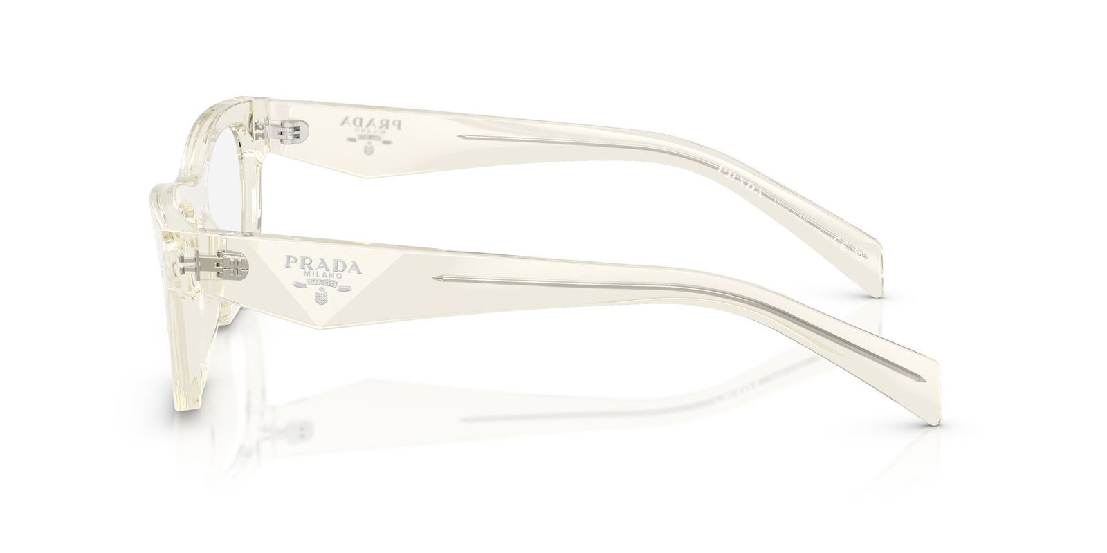 Das Bild zeigt die Bügel die Prada Brille B01V in Blassgold beschichtet.